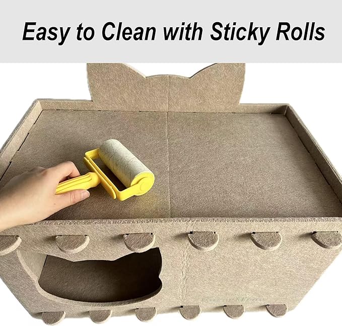 Cat House Cat Ear Design, Large Spacious Cozy Indoor Cat Bed Cave, Scratch Resistant Strong Thick Premium Felt Condo, Fun Hideaway for Multiple Cats, Up to 35LB, 21.5x13x11.6 inches (Beige)