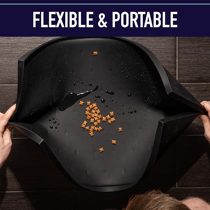 Leash Boss Dog Food Mat for Food and Water Bowls, Waterproof Silicone Pet Feeding Mat for Floors, Extra Tall Raised Edges, Cat and Dog Placemat for Floors, Dishwasher Safe (XXL: 30" x 22" - Navy)