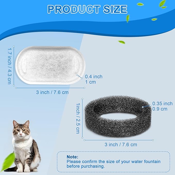 Cat Water Fountain Filters, 40 Pack Cat Replacement Filters for Stainless Steel 108oz/3.2L& 67oz/2L adjustable Flow Pet Water, Dog Fountain Filter(20 + 20 Pack)