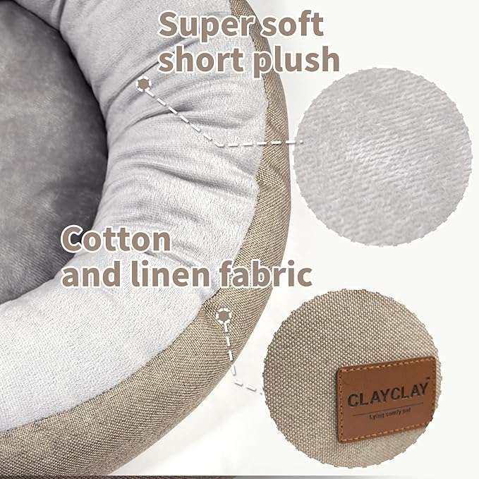 Cozy Round Cat Bed – Soft, Comfortable Cushion for Cats & Kittens – Non-Slip, Machine Washable, Plush Sleep Bed for Cats, Ideal for Resting & Napping (Khaki & Small)