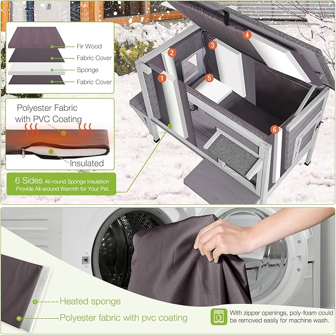 Gutinneen Outdoor Cat House Insulated Kitty Shelter with Liner for Winter Waterproof Cat Cage for Feral Cats