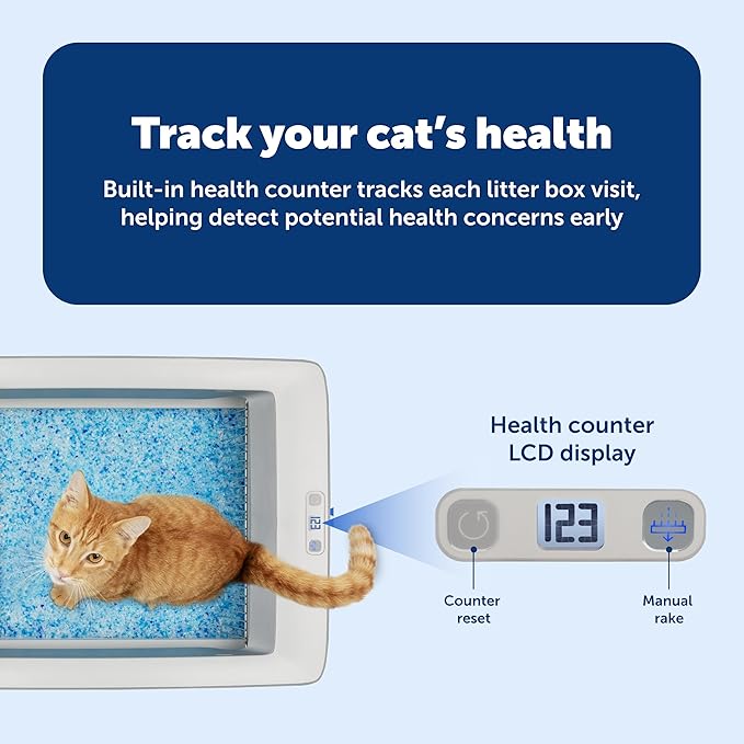 PetSafe ScoopFree Crystal Pro Self-Cleaning Automatic Litter Box - Uncovered Motion-Sensing Cat Box with Integrated Health Counter - Includes 1 Disposable Crystal Litter Tray