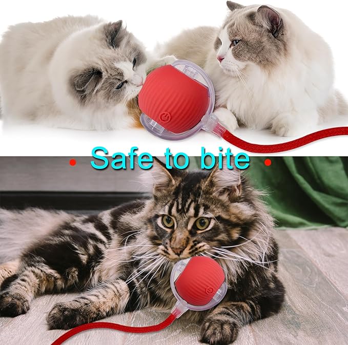Interactive Cat Dog Toy Ball: Indoor Small Automatic Moving Smart Rolling Fun Pet Game with Led Light and String Tail for Motion Activated, Cute Kitten Puppy Present, Exercise Wheel Supplies (Red)