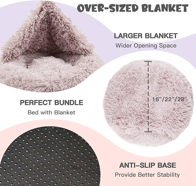 Himax Dog Beds for Medium Dogs, Donut Dogs Beds with Blanket Attached, Calming Dog Bed Washable (20"/26"/35") Beige