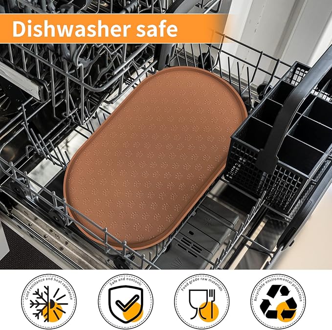 KPWACD Pet Placemat for Dog and Cat, Anti-Slip Waterproof Dogs Feeding Bowl Mat Prevent Food and Water Overflow, Silicone Puppy Dish Mats Suitable for Small Medium Big Pets, Brown, 19" * 12"
