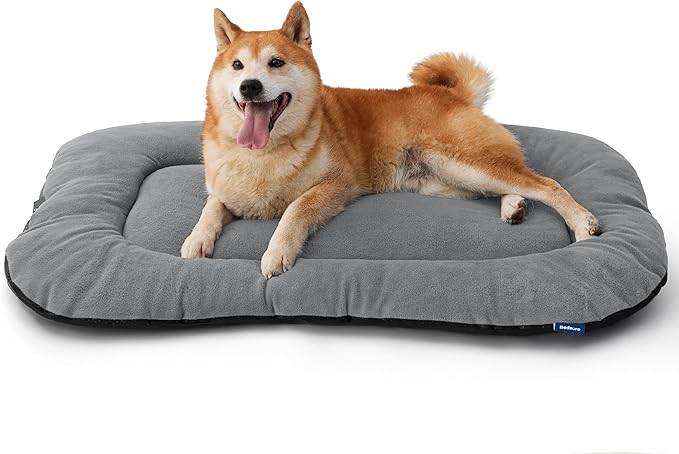 Bedsure Washable Dog Crate Pad for Large Dogs, Anti-Slip Puppy Kennel Dog Bed for Crate - Ultra Soft Fleece Flat Thin Pet Mat (Not Chew Proof), Light Grey 35"x22"