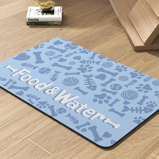 Pet Feeding Mat-Absorbent Dog Mat for Food and Water Bowl-No Stains Quick Dry Water Dispenser Mat-Dog Accessories Pet Supplies-Bowl for Messy Drinkers(Bone,23"x34"