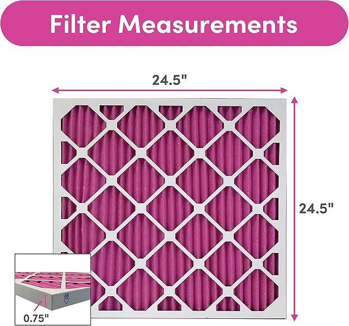 25x25x1 Air Filter by Colorfil | Color Changing Filters for Cat and Dog Odor | MERV 8 Furnace AC Filter for Pet Hair and Dust | 24.5"x24.5"x0.75" Exact Size | Pack of 4