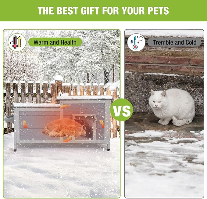 Gutinneen Cat House for Outdoor Cats Feral Kitty Shelter 100% Waterproof for Winter Cat Home with Large Opening Roof,Without Insulation Liner