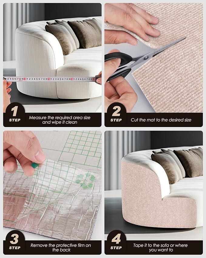 Cat Scratch Furniture Protector, Trimmable Self-Adhesive Carpet, DIY Climb Cat Scratcher Mat for Covering Cat Tower and Couch Protector from Cat Claws (78.7x15.8in Beige)