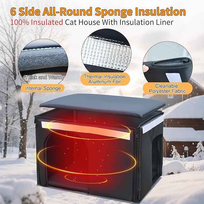 Plastic 100% Insulated Outdoor Cat House with Insulated Liner, Outdoor Cat Houses for Winter, Waterproof Outside Cat Shelter, Clean and Assemble Easily-Grey