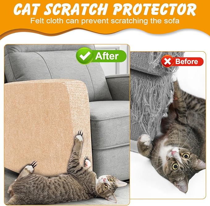 78.7x15.8 in Cat Scratch Furniture Protector, Self-Adhesive Couch Protectors from Cat Caws for Couch, Wall Trimmable (Beige)