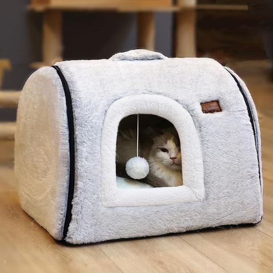 cat Bed cave-cat beds for Indoor Cats,Soft and Comfortable Cute Pet Bed,cat House,with Removable Washable Cushioned Pillow,Enclosed cat Bed,Kitty cat hut、Hideaway,Small Large Dog Tent (Grey)