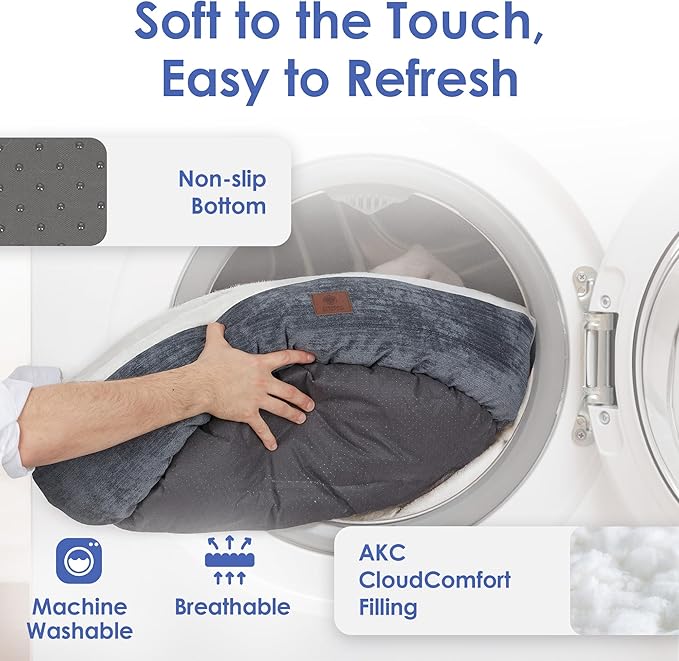 AMERICAN KENNEL CLUB 23" Mason Fabric Round Pet Bed - Stylish Washable Dog Bed with Non-Slip Bottom, Plush Sleeping Surface - for Cats, Small Breeds