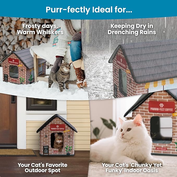 Weatherproof Outdoor Cat Shelter - Heated Cat House for Outside - Waterproof