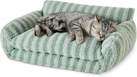 Hollypet Cat Bed Fluffy Plush Mutifuctional Double-Layer Soft Pet Couch Orthopedic Sofa Nest Beds for Small Cats and Dogs, Light Green (21x15x8 inch)