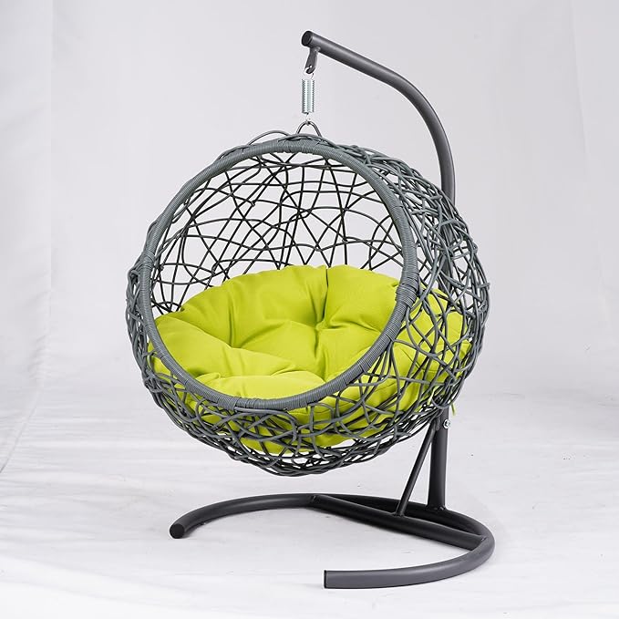 Cat Swing Bed with Stand & Cushion - Rattan Wicker Design, Indoor/Outdoor Hanging Hammock for Cats and Small Pets, Green