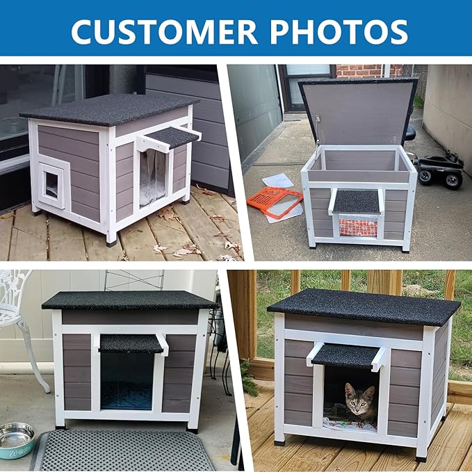 Outdoor Cat House Insulated Feral Cat Shelter Weatherproof Outside Cat Enclosure for Winter Gray