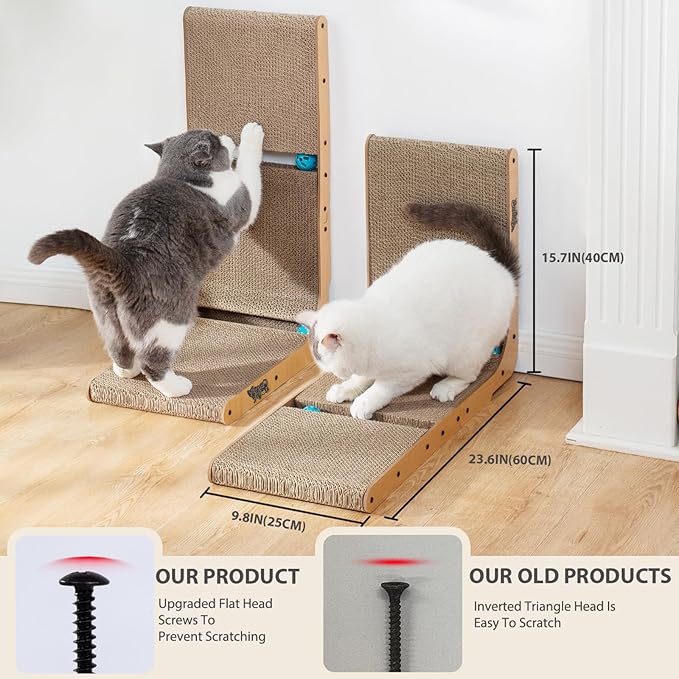 Cat Scratcher Scratching Post with 2 Cat Ball Toy Track Scratchers for Indoor Cats Scratching Board Cardboard L Shaped Scratch Pad for Cats as Beds & Furniture