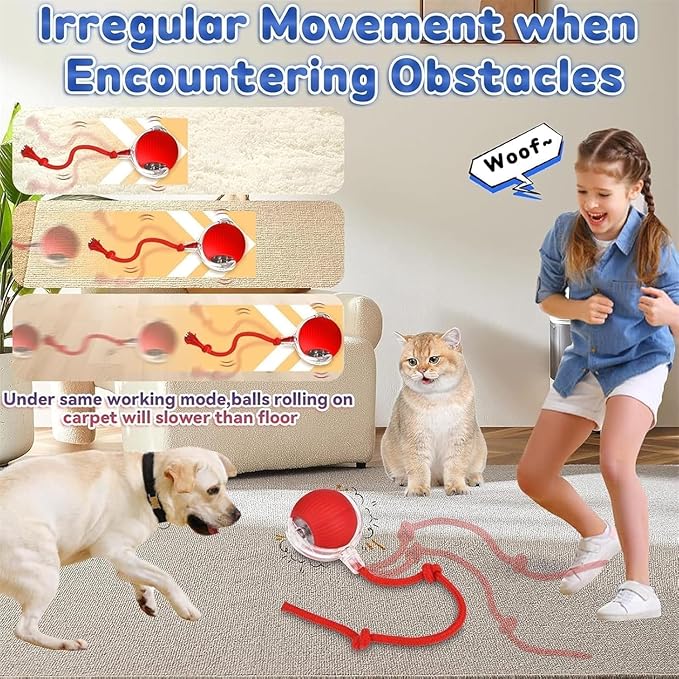 Interactive Dog Cat Toy Ball, Automatic Moving Bouncing Rolling, with 3 Mode Adjustable Speed, Pet Smart Chase Ball Rechargeable, Enrichment Toys for Bored Indoor Adult Cats/Dogs