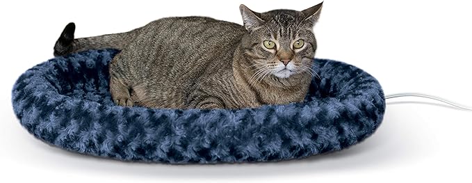 K&H Pet Products Bolster Heated Cat Bed for Indoor Cats, Thermo-Kitty Fashion Splash Orthopedic Foam Heated Pet Bed for Large Cats, Dogs, Waterproof Pet Heater, Safety Listed - Large 16 X 22in Blue