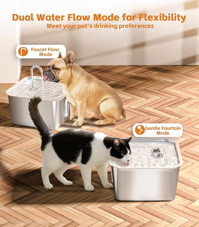 Cat Water Fountain Stainless Steel 135oz/4L Pet Water Fountain for Cats Indoor with 8 Filters Pets Dog Small Animal Automatic Dog Water Dispenser with 4 Filters 4 Sponge Quiet