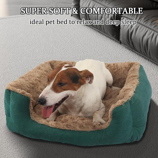 Small Dog Bed Washable for Dogs Calming Space 20"X19",Kitten Beds for Indoor Kittens Up to 20 Lbs Pet Sofa with Side Rectangle Anxiety Doggy Kennel and Anti Slip Bottom Plush Cuddle Puppy Bed,Green