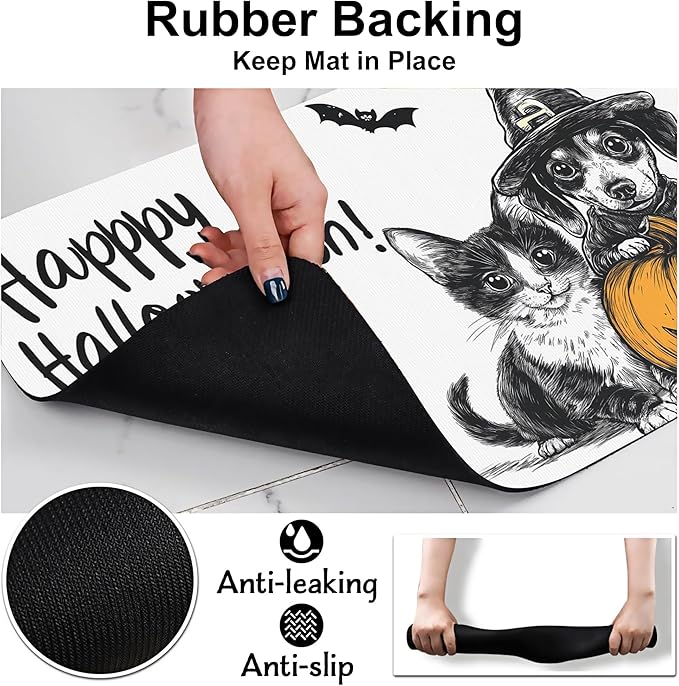Halloween Cat Dachshund Dog Cat Food Mat-Absorbent Placemat for Food and Water Bowl, Waterproof Non Slip Rubber Backing Dog Food Mats for Floors, Pet Supplies 12 * 20 inch