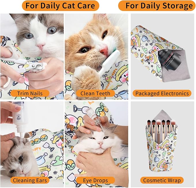 Cat Wrap for Grooming,Cat Wrap for Cutting Nails,Self-Adherent Soft Cat Blanket,Restrain The Cat to Keep Calm,Anti-Bite, Anti-Scratch, Wrap Anti-Escape Grooming Bags for Cats (Within 9lbs)