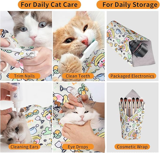 Cat Wrap for Grooming,Cat Wrap for Cutting Nails,Self-Adherent Soft Cat Blanket,Restrain The Cat to Keep Calm,Anti-Bite, Anti-Scratch, Wrap Anti-Escape Grooming Bags for Cats (Within 9lbs)