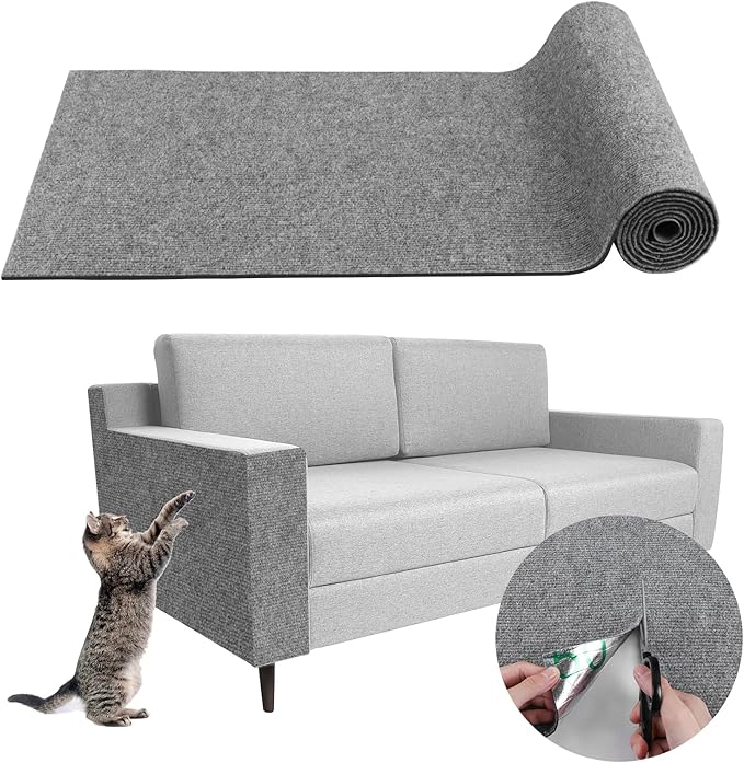 Climbing Cat Scratcher Mat Trimmable Cat Scratching Post Carpet 118’’x15.8’’ Self Adhesive Carpet Mat Pad Replacement for Cat Tree Shelves Post Couch Wall Furniture Steps DIY Protector (Light Gray)