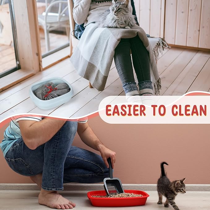 Tinlade 80 Count Jumbo Cat Litter Box Liners Large Drawstring Cat Litter Liners Bags Unscented Tear Resistant for Trash Waste to Keep Your Home Clean,39 x 22 Inch(Gray, Red)