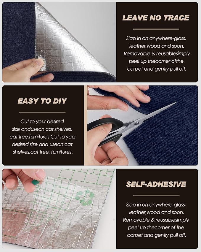 78.7"x15.8" Cat Scratch Mat,Trimmable Self-Adhesive Carpet,DIY Climb Cat Scratcher for Cat Couch Furniture or Wall Protector,Covering Cat Tower,and Replacement Pads (Dark Blue)