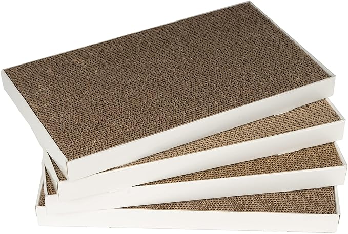 Amazon Basics Corrugated Cardboard Cat Scratchers, 4 Pack, White