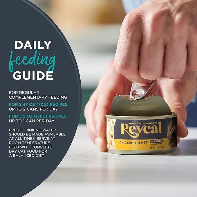 Reveal Natural Wet Canned Cat Food, Limited Ingredient, Grain Free, Protein with No Artificial Additives, Fish and Chicken Variety in Broth (20 x 2.47 oz Cans)