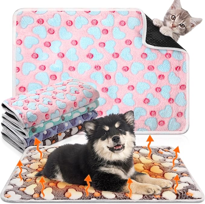 4 Pack Self Heating Cat Bed Cat Self Warming Pad with Removable Cover Extra Warm Thermal Pet Pad Washable Pet Crate Mat Anti Slip Kennel for Indoor Outdoor Pets(Heart,20 x 28 Inches)