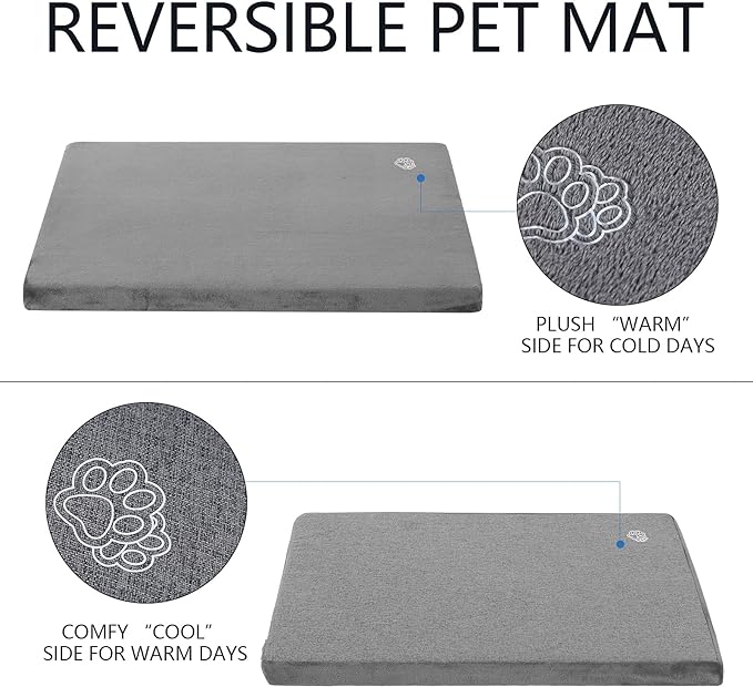EMPSIGN Stylish Dog Bed Mat Dog Crate Pad Mattress Reversible (Cool & Warm), Water Proof Linings, Removable Machine Washable Cover, Firm Support Pet Crate Bed for Small to XX-Large Dogs, Grey