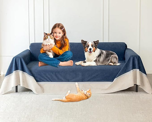 Cat Scratch Furniture Protector - Anti-Slip, Waterproof Sofa Cover to Keep Cats Off, Pet-Friendly Couch Protectors for 3 Cushion Couch, Anti-Scratch Couch Cover for Pets and Kids 150"X91"Navy Blue