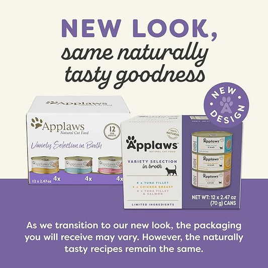Applaws Natural Wet Canned Cat Food, Made with Limited and Natural Ingreidents, Real Protein with No Artificial Additives, Variety Pack in Broth (12 x 2.47oz Cans)