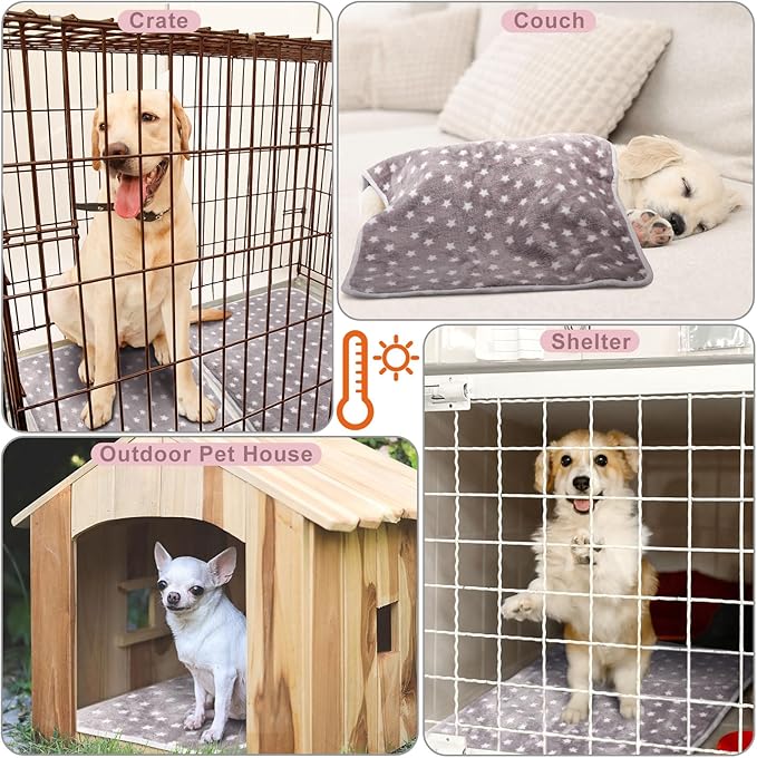 2 Pcs Warming Cat Pad Reflects Heating Dog Crate Self Warming Pet Pad Gray Nursing Cat Blankets Bed Mat for Newborn Kittens Puppies Elder Dog Washable(Small Star,24 x 18)