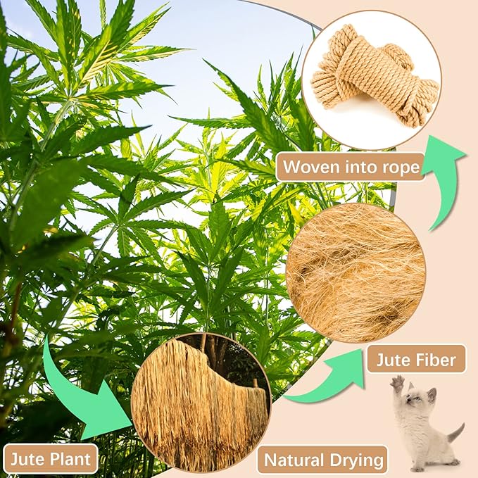 Rope for Cat Scratching Post - BARPOT Natural Hemp Rope for Scratching Post, 1/4 inch cat rope scratching Post, replacement rope for cat tree (100FT)