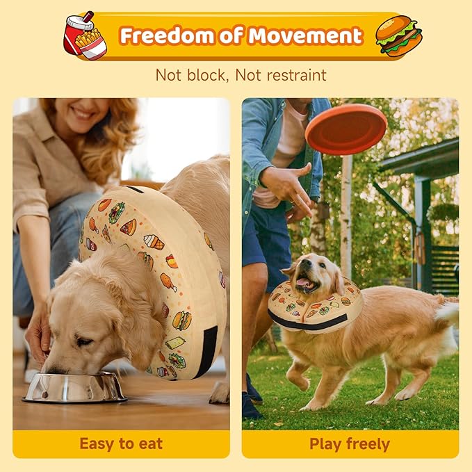 Grand Line Hamburger Inflatable Collar for Dogs and Cats, Soft Protective Recovery Cone After Surgery, Blow up Pet Collar Cone, E-Collar Alternative Does not Block Vision (Small)