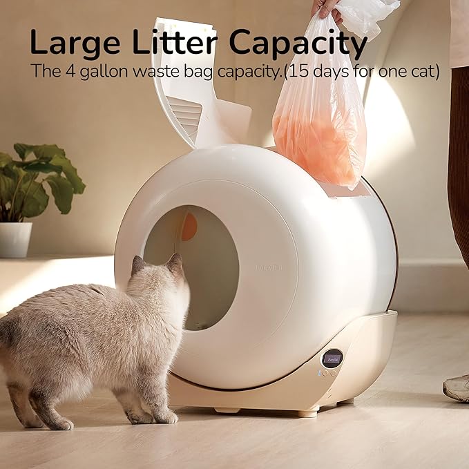 Self Cleaning Litter Box with APP - Automatic Cat Litter Box for All Your Cats, Odor Control, Spacious Interior and Large Wastes Bin Capacity,Includes 40 Litter Bags