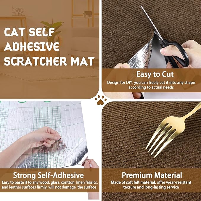 Climbing Cat Scratcher Mat Trimmable Cat Scratching Post Carpet 118’’x15.8’’ Self Adhesive Carpet Mat Pad Replacement for Cat Tree Shelves Post Couch Wall Furniture Steps DIY Protector (Brown)