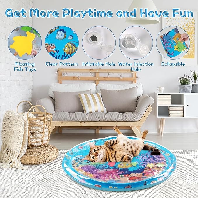 Pet Water Bed, 2025 New 40in Large Dog Water Bed, Thickened Cat Water Mat with Fish, Water Sensory Play Mat for Cats, Durable & Easy-Clean Playmat, Suitable for Indoor Pets