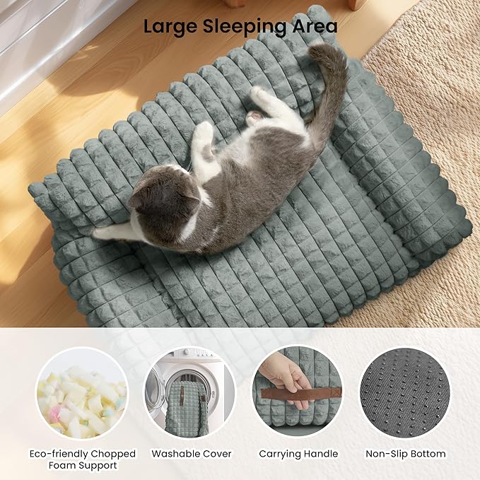 Cute Cat Couch Bed – Supportive & Fluffy Pet Sofa with Faux Rabbit Fur Washable Cover in 3D Diamond Pattern, 24" Grey