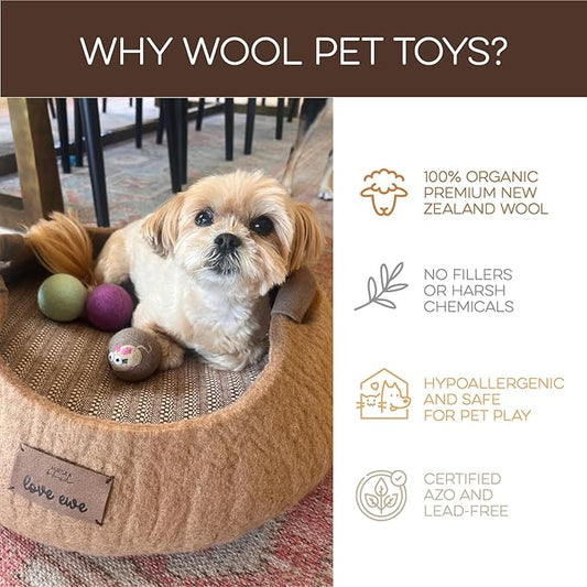 Hustle & Blush Wool Felt Balls 3 Pack Love Ewe Pet Supplies - 2in Cat Toys 100% New Zealand Wool, Handmade Colorful Balls for Cats - Duck and Bunny