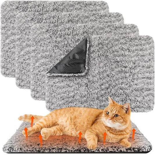4 Pack Self Warming Cat Bed Indoor Self Heating Dog Cat Pad Washable 16 x 20 Inch Thermal Pet Kennel Pad Crate Bed Mat Reflect Body Heat for Outdoor(18 x 24Inch,Gray)