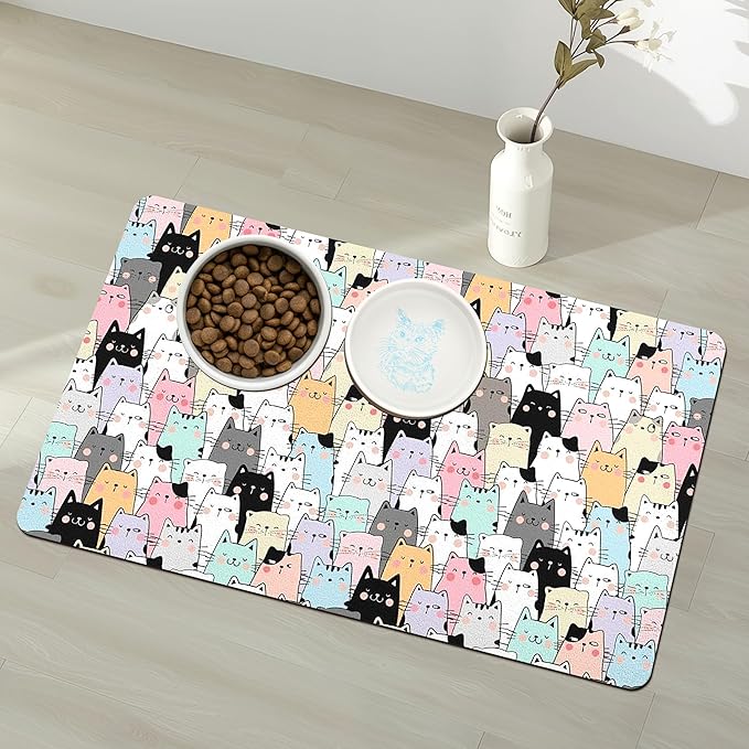 Pet Feeding Mat for Floors Waterproof Dog Mat for Food and Water Absorbent Quick Dry Non Slip mat for Cat Bowls