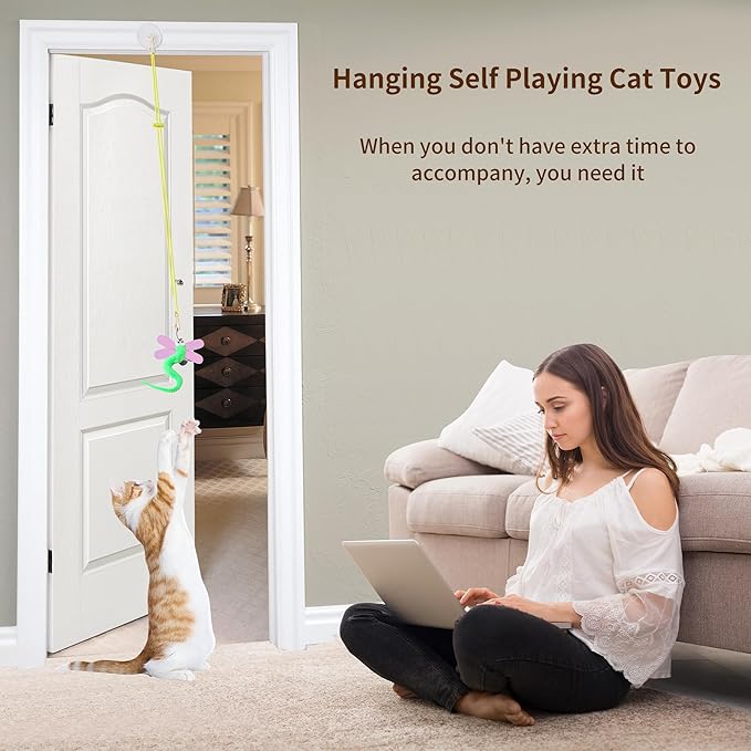 Interactive Cat Feather Toys 8Pcs,Interactive Wand,Cat Teaser Retractable,Indoor cat Hanging Interactive Toy Suitable for Bored Adult Cats and Kittens Play Chase Exercise